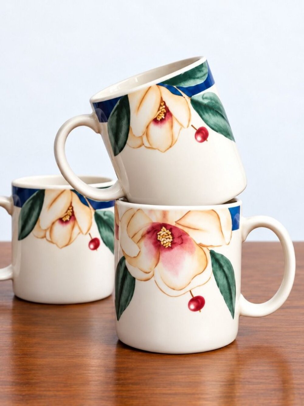 Savannah Grove Citation Magnolia Stoneware Coffee Mugs Set of 3
